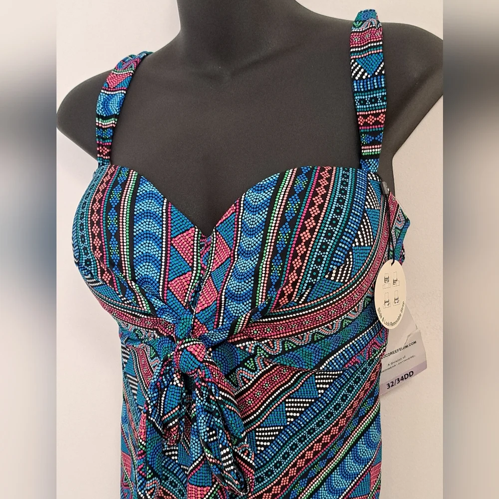 COCO Reef Santa Cruz Multicolor Geometric Tankini Top NWT Misses Size 32/34DD - Picture 4 of 8